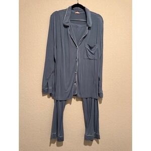 Eberjey Blue Gisele TENCEL™ Modal Long PJ Set Pajama Set Lounge Pants Top L 2128